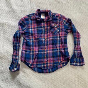 5/$25 Cat & Jack blue pink long sleeve collared button front plaid‎ shirt